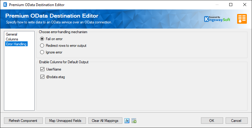 SSIS OData Destination Component - Error Handling